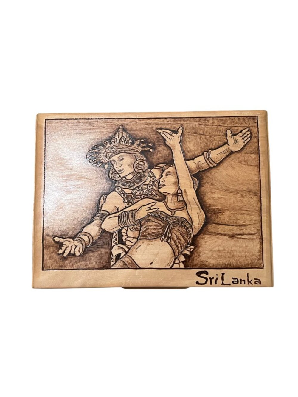 NWOT Custom Design Laser Wood Print of Sri Lanka Kandyan Dancers w/ Wood Stand